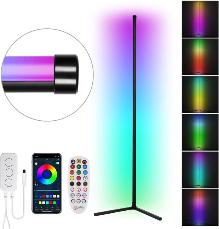 SWANEW Lampadaire LED, 7W RGB Lampadaire Salon 7W, Luminosité Réglable, 156CM, d'angle Lampe, d'intérieur Éclairage, Deb...