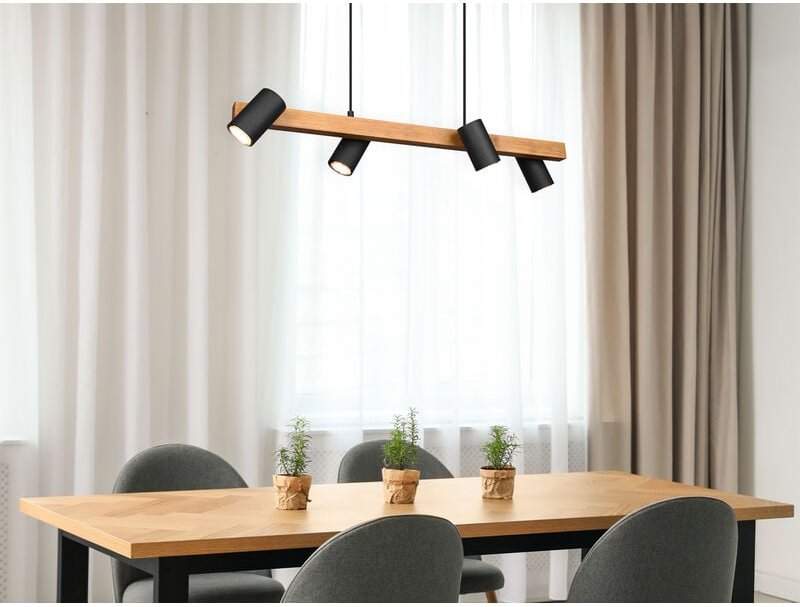 Thumbnail - Led Holzbalken Pendelleuchte 4-flammig Schwarz, Breite 80cm