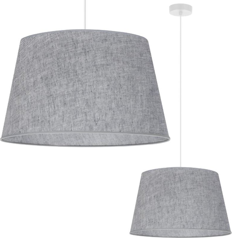 Hängelampe, Leinenkegel, weiß, 1 flach, grauer Lampenschirm L04 44 cm