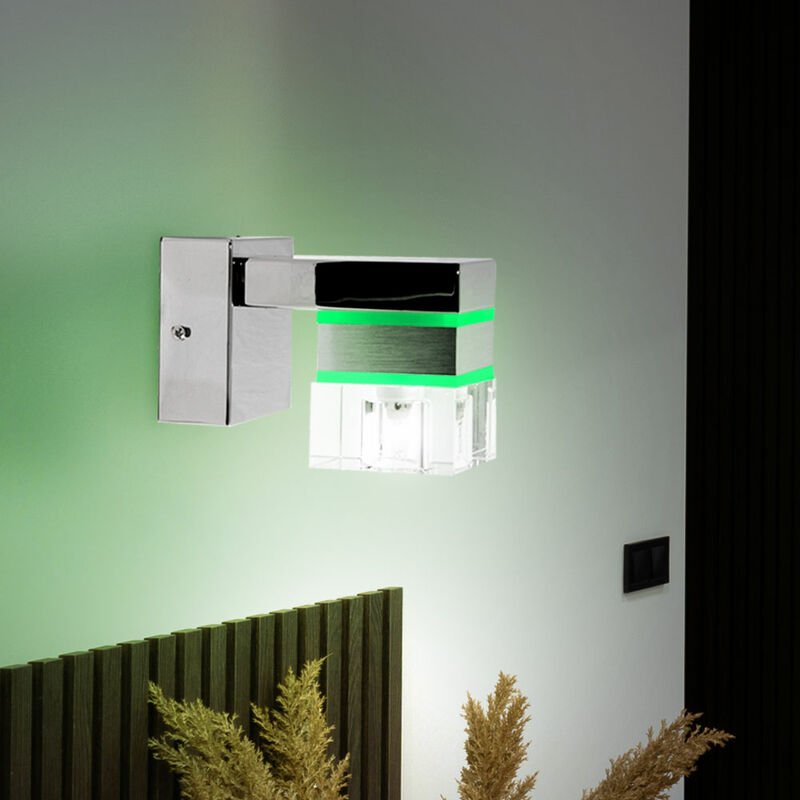 Wandlampe Wandleuchte Treppenhausleuchte Wandstrahler Flurlampe, rgb Farbwechsler, Chrom Metall, led warmweiß, BxHxT 16x...
