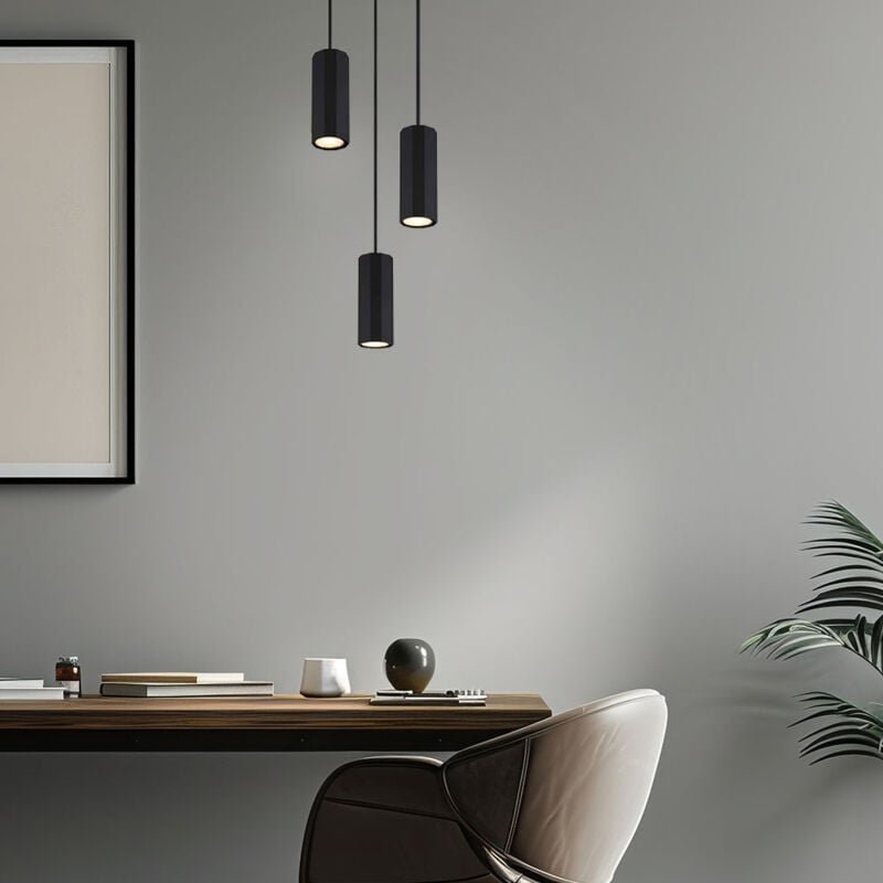 Hängeleuchte Pendelleuchte Esszimmerlampe schwarz 3 flammig hängend Küchenlampe, Aluminium Metall, 3x GU10 Fassungen, Dx...
