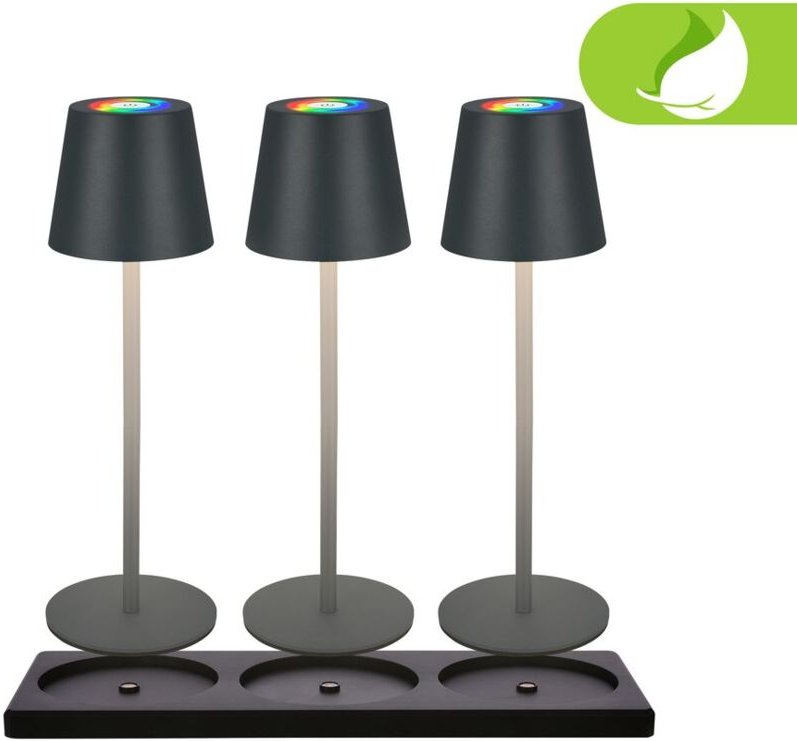 Briloner - 3x rgbw led Tischleuchte kabellos IP44 Akku Tischlampe Ladestation Gastronomie