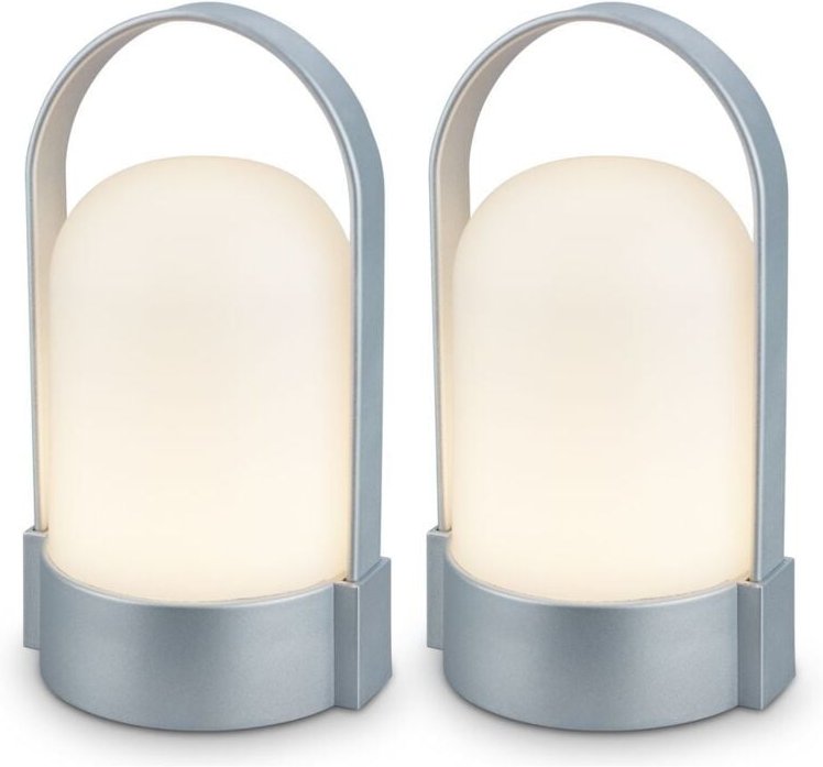 Briloner ASA 2er Set LED Tischlampe kabellos, Dimmbar, Touch, USB-C Aufladung, IP44, Chrom-Matt, 9x8x15,5 cm