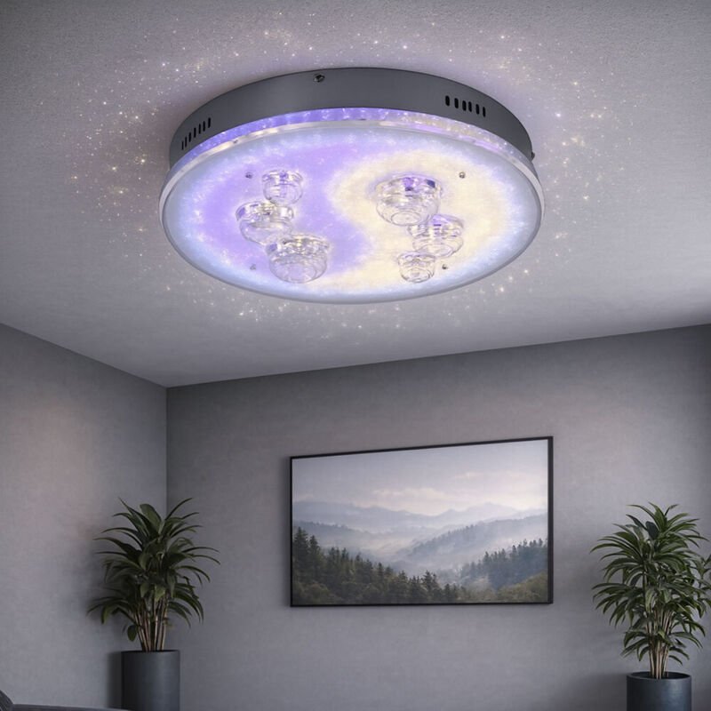 Deckenlampe Deckenleuchte Wohnzimmerlampe Esszimmerleuchte, Fernbedienung Farben fixierbar Stufenschalter, Chrom Kugeln,...