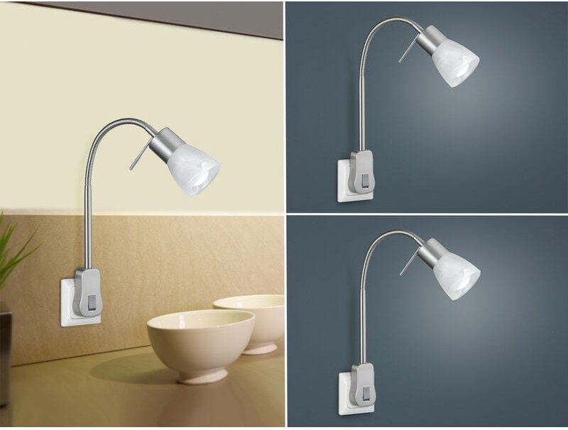2er Set led Steckerspots mit Schalter und Flexarm, Silber Höhe 40cm