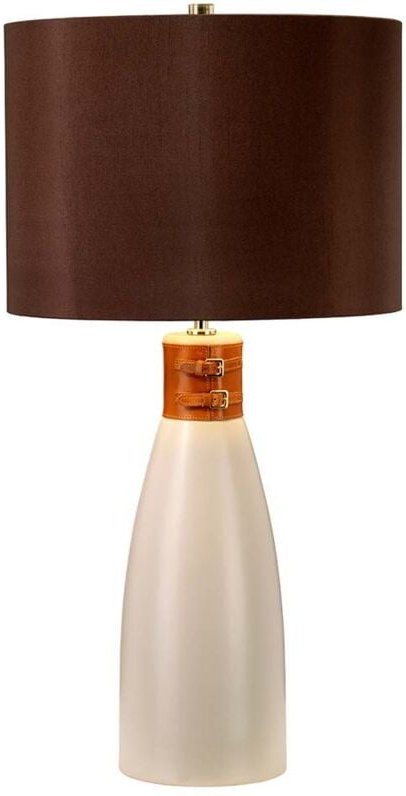 Elstead - Designleuchte Tischlampe Beistellleuchte Keramik braun Schnallen Dekor h 71 cm