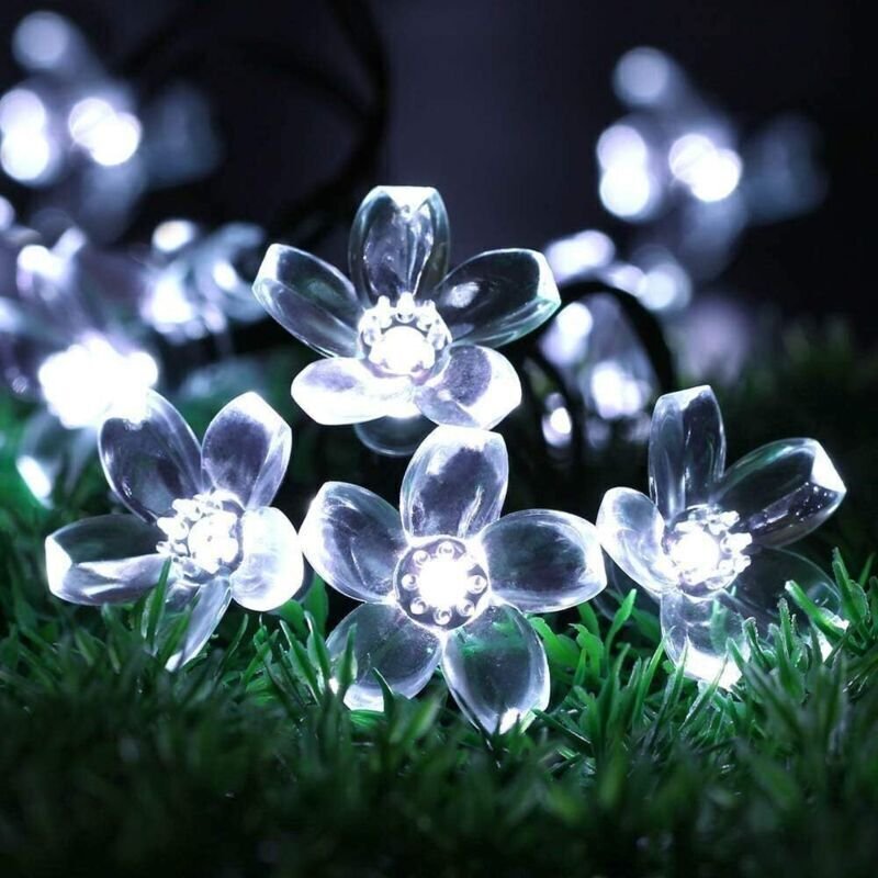 Wasserdichte Solar-Lichterkette für den Außenbereich, 7 m, 50 LEDs, Sakura-Pfirsichblüten-Solar-Lichterkette für Garten,...