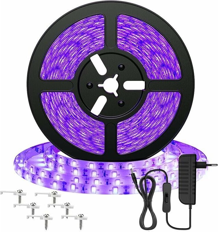 Ulisem - 5M UV-LED-Streifen, Schwarzlicht-LED-Streifen, Triomphe 12V 2835 LED-Streifen Lila Licht, 300 Ultraviolette LED...
