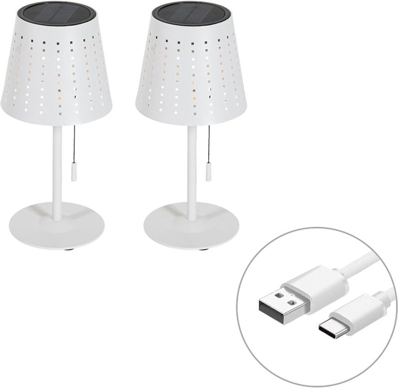 Set mit 2 Tischleuchten Weiß inkl. led 3-stufig dimmbar wiederaufladbar und Solar - Ferre