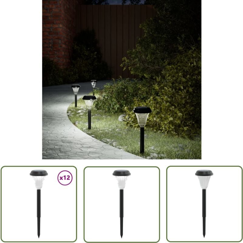 Solar-Wegbeleuchtung mit Erdspießen 12 Stk. Weiß - Solarlaterne - Wegeleuchte - Gartenbeleuchtung - Außenstehleuchte - L...