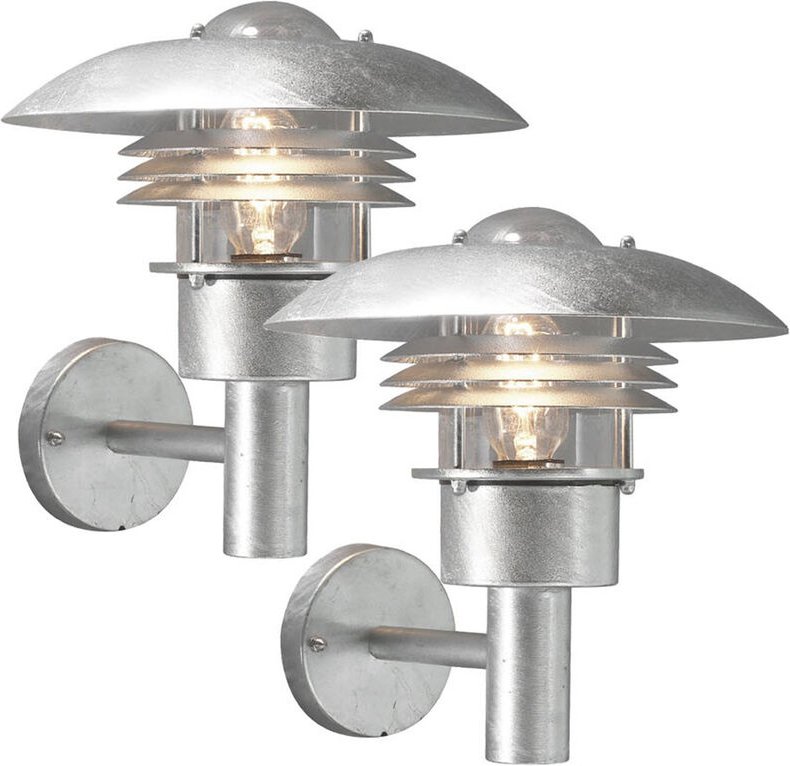 2er Set elegante Wandleuchten MODENA galv. Stahl, E27, Höhe 29 cm, IP44