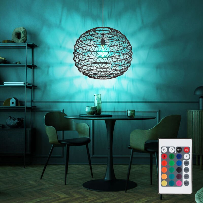 Pendelleuchte Papier schwarz Hängelampe Kugel Geflecht Wohnzimmerlampe Fernbedienung, dimmbar Farbwechsel, 1x 4W 470Lm w...