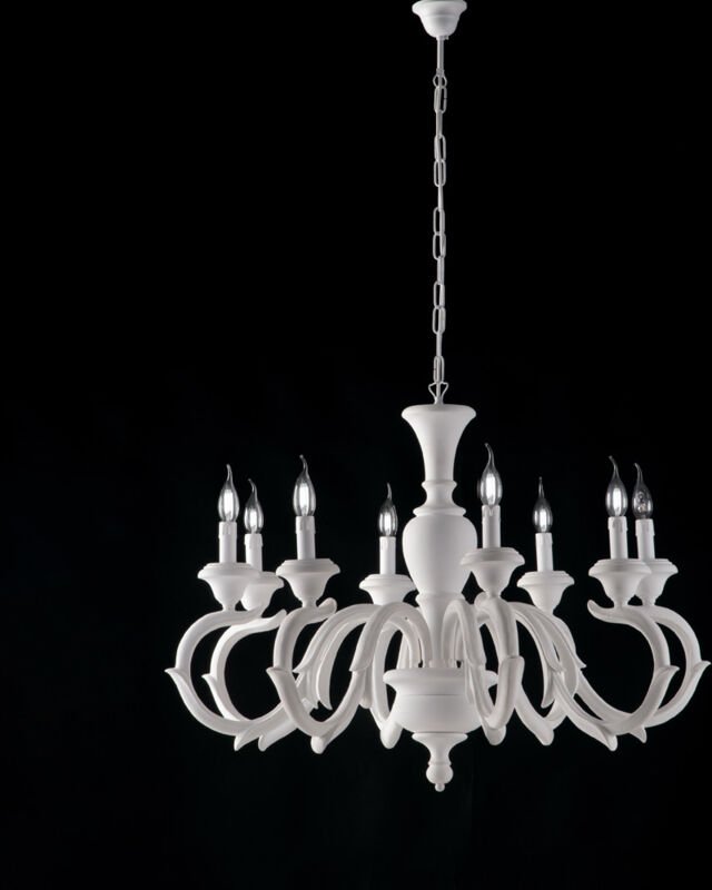 Bonetti Illumina - Fiorenza - Schäbiger weißer Holzkronleuchter 8 Lichter 125 - Ø93 - BL172-8-BCO