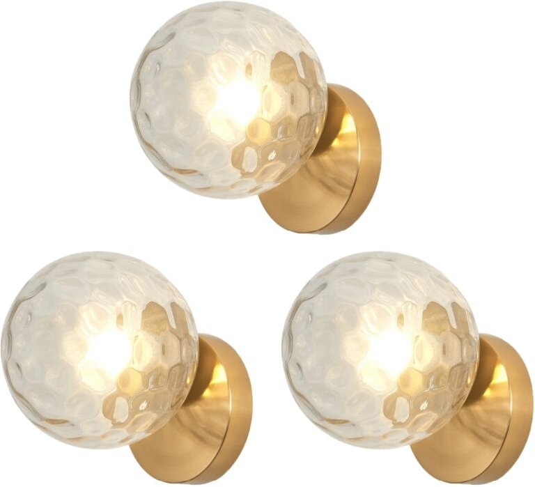 3 Stück Moderne Wandleuchte Innen Kugel Wandlampe mit Glaskugel Lampenschirm Ø15CM Wandbeleuchtung E27 Transparent + Gol...