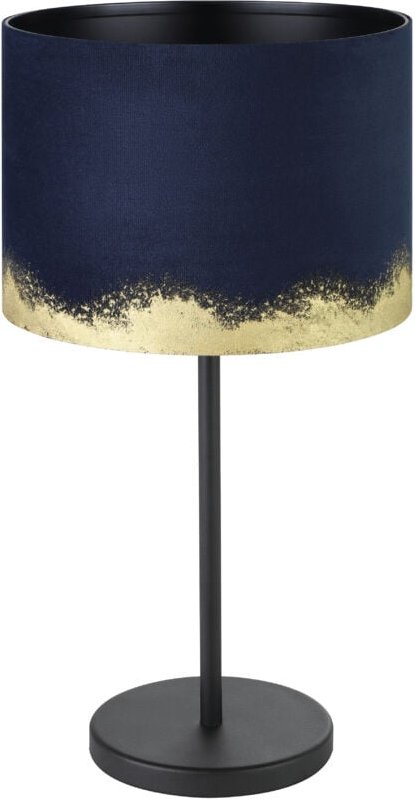 Tischlampe Casuarita, edle Design-Nachttischlampe, Vintage-Tischleuchte aus Metall mit Lampenschirm aus Samt in dunkelbl...