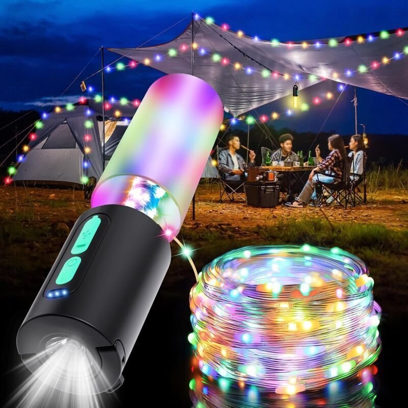 10 m lange Lichterkette mit Laterne (4-in-1-Design), Campingbeleuchtung mit 4000-mAh-Ladegerät, 7 Modi, IPX6 wasserdicht...