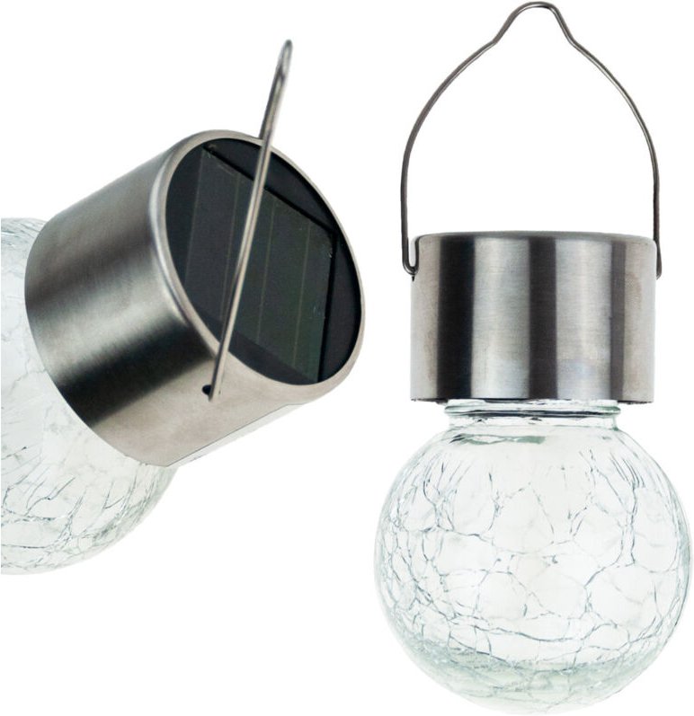 TG60452 LED-Solar-Gartenlampe, dekorative Glas-Hängekugel, Haken für Balkon