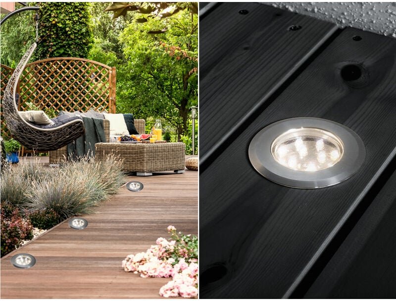 Konstsmide Lighting - Mini led Bodeneinbauspots Edelstahl/Glas Basisset 3er set mit Trafo Ø7cm IP44