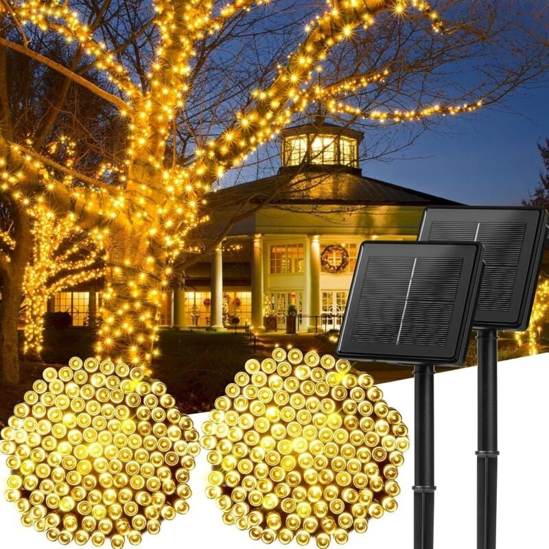 2er-Pack 22 m Solar-Lichterkette für den Außenbereich, 200 LEDs, 8 Beleuchtungsmodi, wasserdichte Solarleuchten für Auße...
