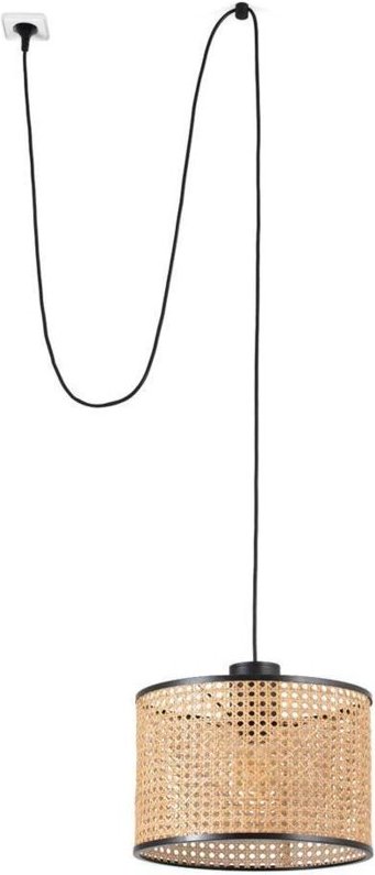 Mambo Hängelampe schwarz/rattan ø320 mit Stecker 68604-48