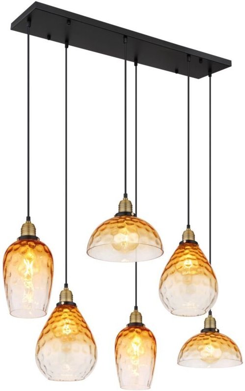 Esszimmerlampe Hängeleuchte Pendelleuchte Deckenleuchte Glas Amber 6-Flammig