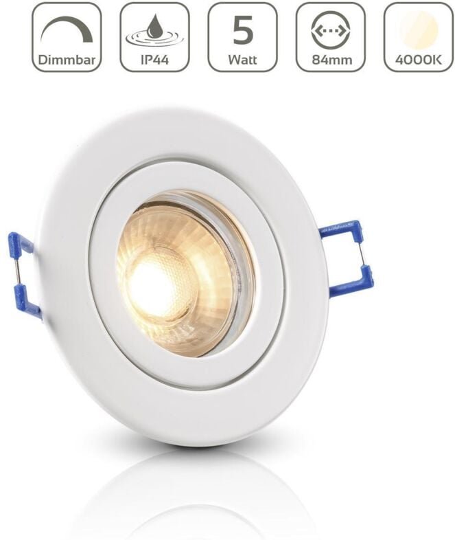 Einbauspot IP44 rund starr - Farbe: weiß - LED Leuchtmittel: GU10 5W neutralweiß dimmbar