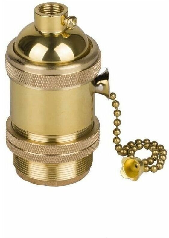Tigrezy Vintage E27 Lampenfassung mit Kupferkettenschalter, Messingfarben