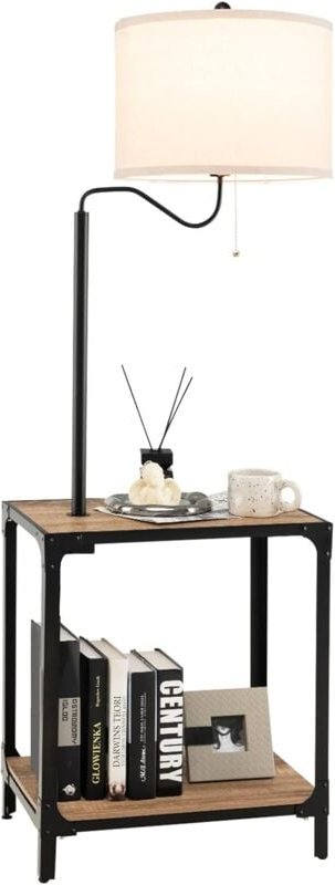 Stehlampe 360° drehbarNachttischlampe, mit Beistelltisch und usb, Nachttisch mit E27 Lampe, Standleuchte für Wohnzimmer,...