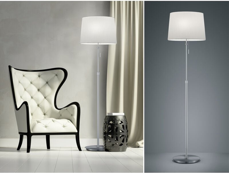 Led Stehleuchte Silber mit Stoffschirm Weiß, höhenverstellbar 138 - 180cm