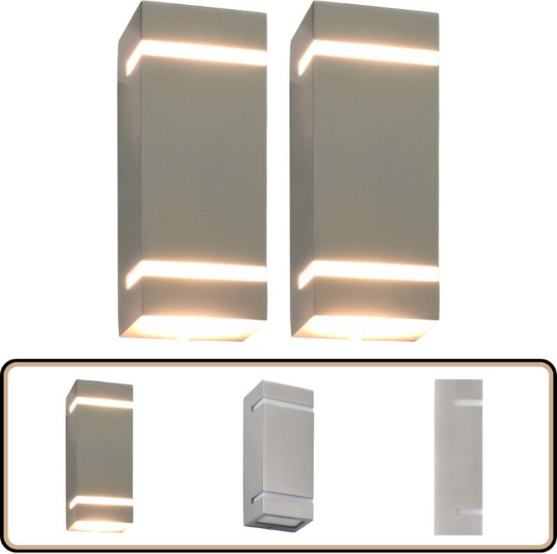 Außenwandleuchten 2 Stk. 35 w Silbern Rechteckig - Outdoor-Beleuchtung - Edelstahl Wandleuchte - Gartenbeleuchtung - led...