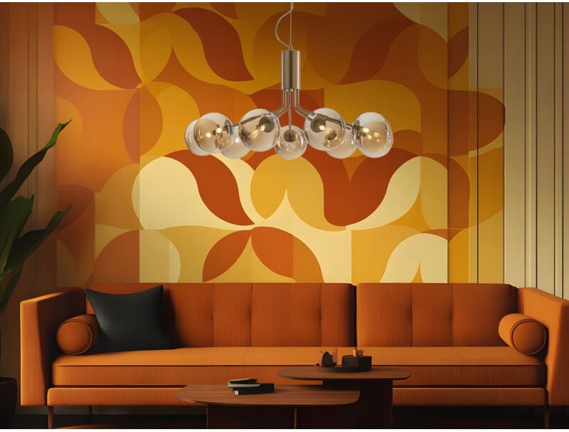 Pendelleuchte neptun 9 flammig Messing & Amberglas Höhe 161cm, ø 83cm