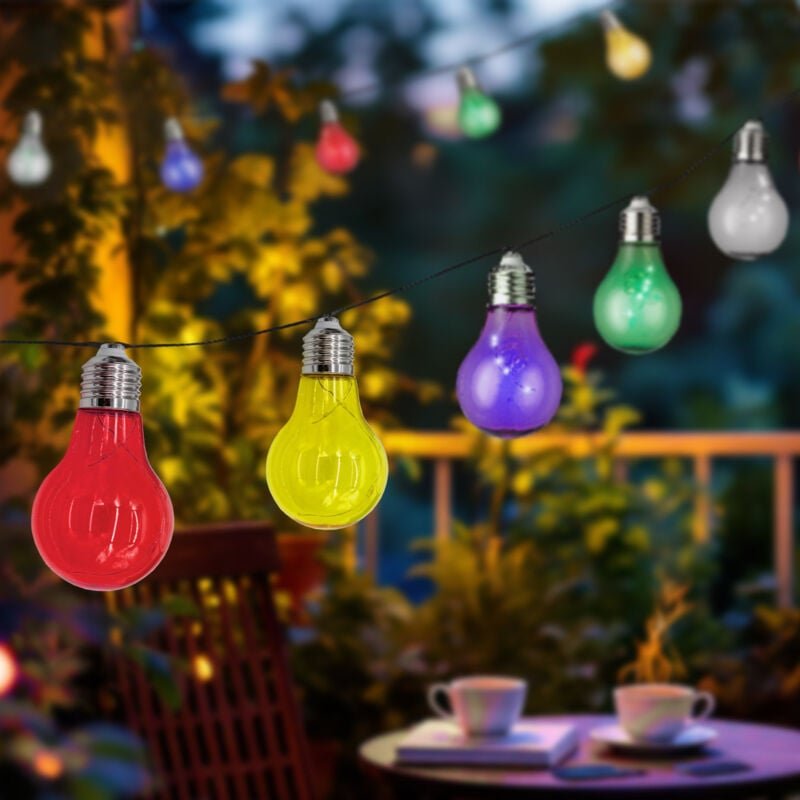 Led Solar Lichterkette mit 10 bunten led Glühbirnen - 180 cm - Garten Dekobeleuchtung mit farbigen Lampen