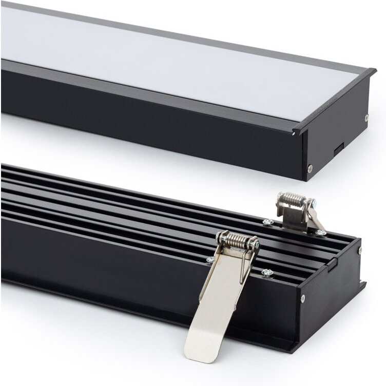 Aluminiumprofil Einbau xl für led Streifen bis 60 mm mit durchgehender Abdeckung Schwarz 10 m Halbtransparent