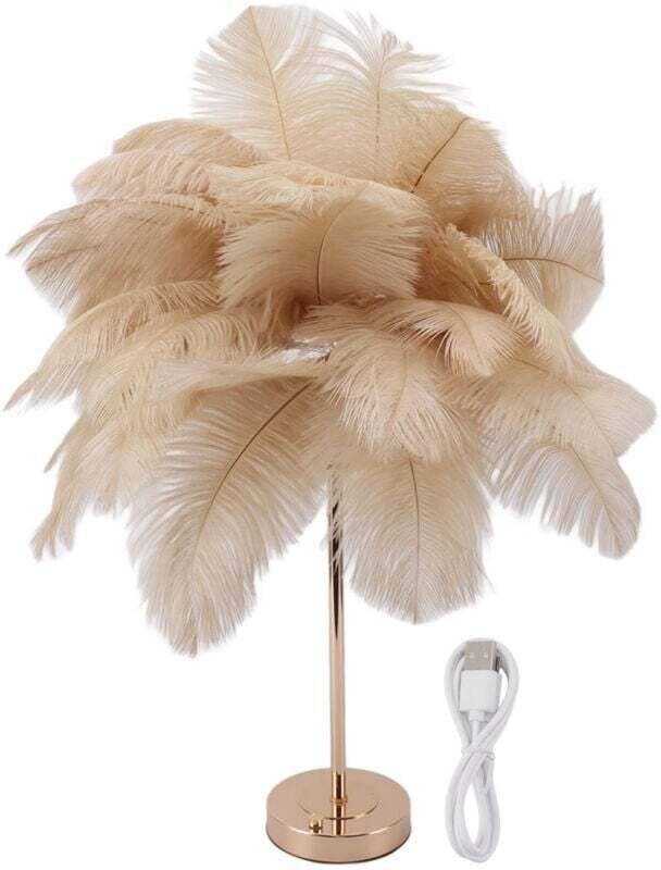 Lampe de Bureau Rechargeable USB à Contrôle Tactile 30 Plumes Décoratives Batterie Intégrée Couleur Chameau