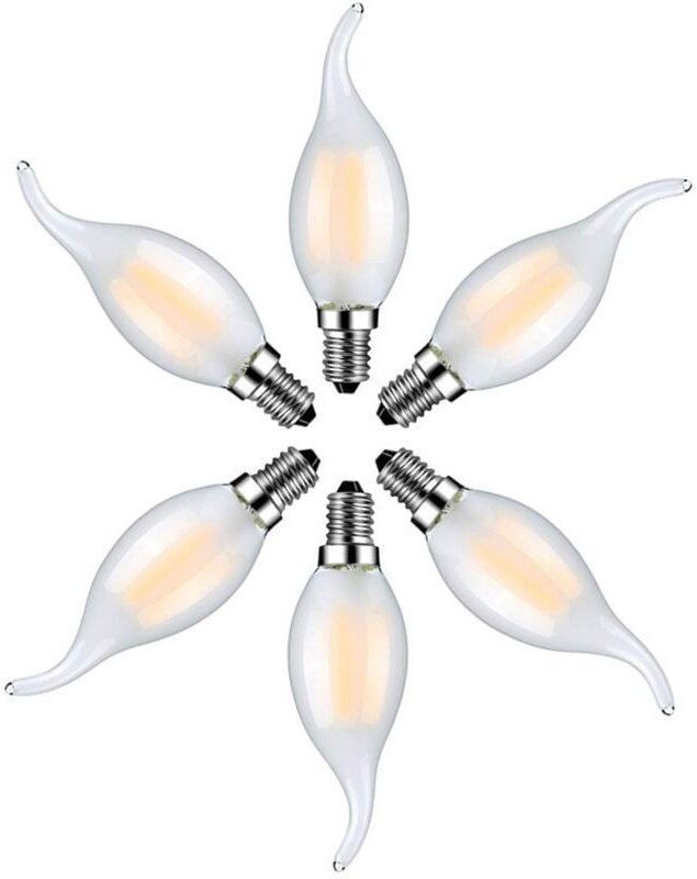 6er-Pack E14 4W warmweiße 2700K LED-Flammenlampen – Glühkerzenlampen für Kronleuchter – Milchglas