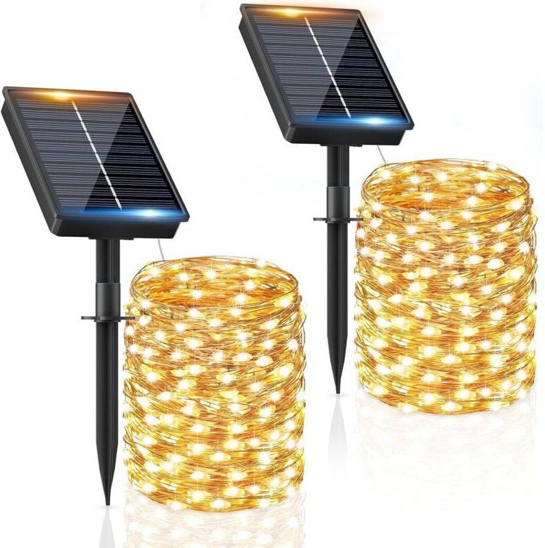 x 22 m lange Solar-Lichterkette mit 160 LEDs für den Außenbereich, wasserdicht, warmweiß, verschiedene Lichtmodi, Solar-...