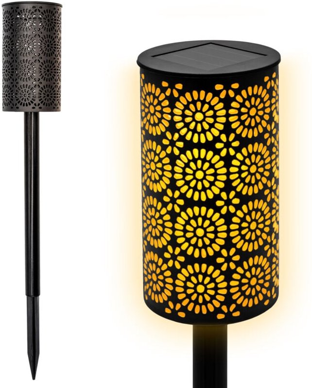 Led Solar Gartenfackel mit Blumen Muster - 49 x 7 cm - Wegeleuchte mit realistischem Flammeneffekt