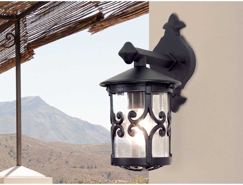 LED Außen Wandlaterne aus Alu im Landhausstil, Schwarz Höhe 31cm