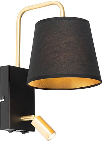 Moderne Wandleuchte Schwarz und Gold mit Leselampe - Renier