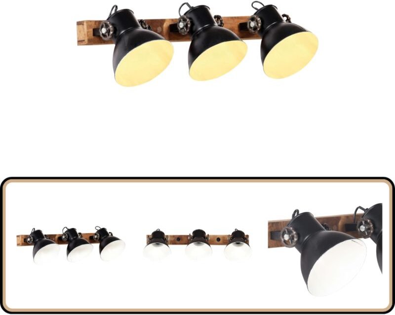 Wandlampe Industriestil Schwarz 65x25 cm E27 - Industrielampen - Wandleuchte - Eisenlamp - Holzlampe - Wohnraumbeleuchtu...