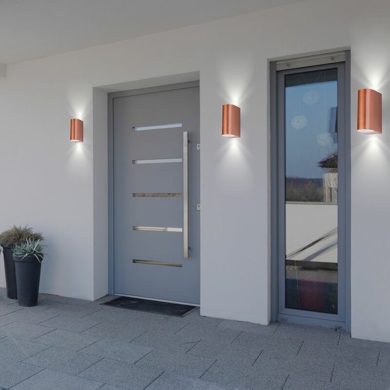 3er Set Wand Lampen kupferfärbig Außen Leuchten Veranda Beleuchtung Alu Up Down Strahler