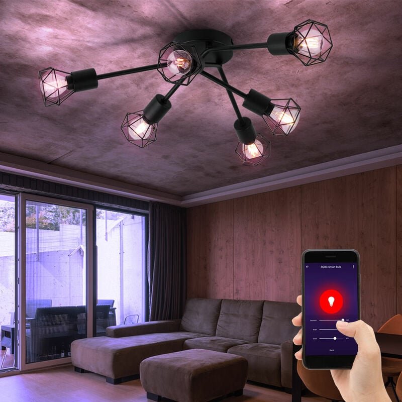 Smart rgb led Decken Leuchte dimmbar Retro Käfig Wohn Zimmer Lampe schwarz steuerbar per Handy