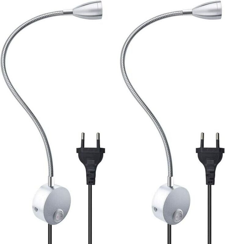 W flexible Wand-Leselampe mit europäischem Stecker und Schalter, Wandleuchten zum Lesen, Bücher, Kopfteil, Schlafzimmer ...