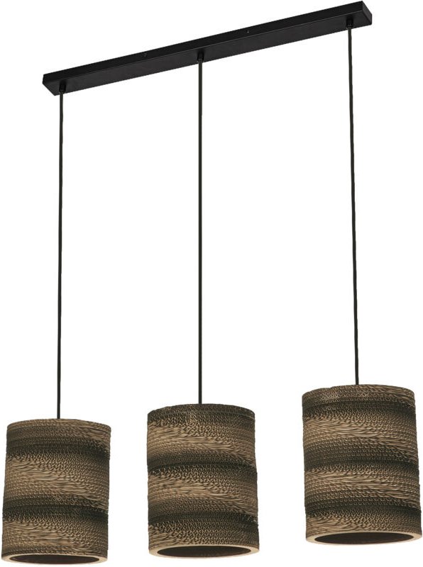 Pendelleuchte 3-flammig Decor Cardboard Cylinder braun aus Wellpappe, E27, 830 mm Länge, Leuchtenschirm aus recyceltem M...