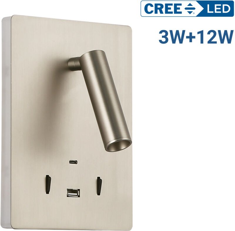 Wandleuchte 'claudi' - 3W + 12W - 2700K - usb+usb-c