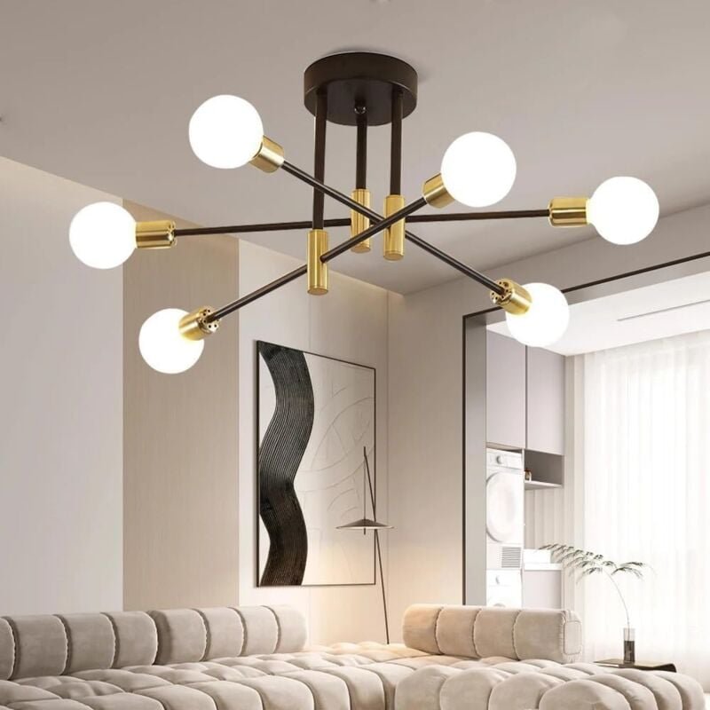 Thumbnail - Comely - Industrielle Deckenleuchte, 6-flammiger Vintage-Sputnik-Kronleuchter, moderne Pendelleuchte aus Metall mit E27-...