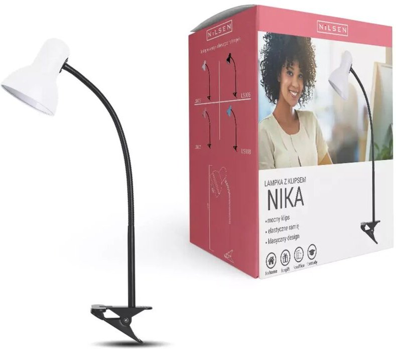 Nika E27 Schreibtischlampe mit Clip, weiß