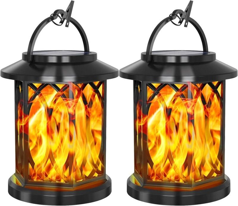 Solar Laternen für Draußen, Solarlampen für Außen Hängend mit Realistische Flammeneffekte, IP65 Wasserdicht Solarlaterne...