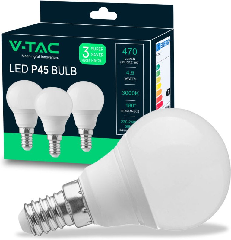 Lampadina led E14 4,5W P45 2700K (Box 3 Pezzi) - V-tac