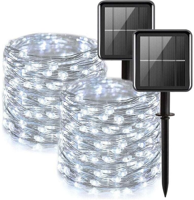 2 luci solari a stringa, 10 m, 100 led, 8 modalità, adatte per albero di Natale, giardino, decorazione del balcone, bian...